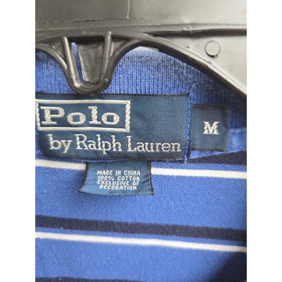 Polo Ralph Lauren Men's Medium Blue Striped Short Sleeve Polo Shirt Classic - Picture 2 of 5